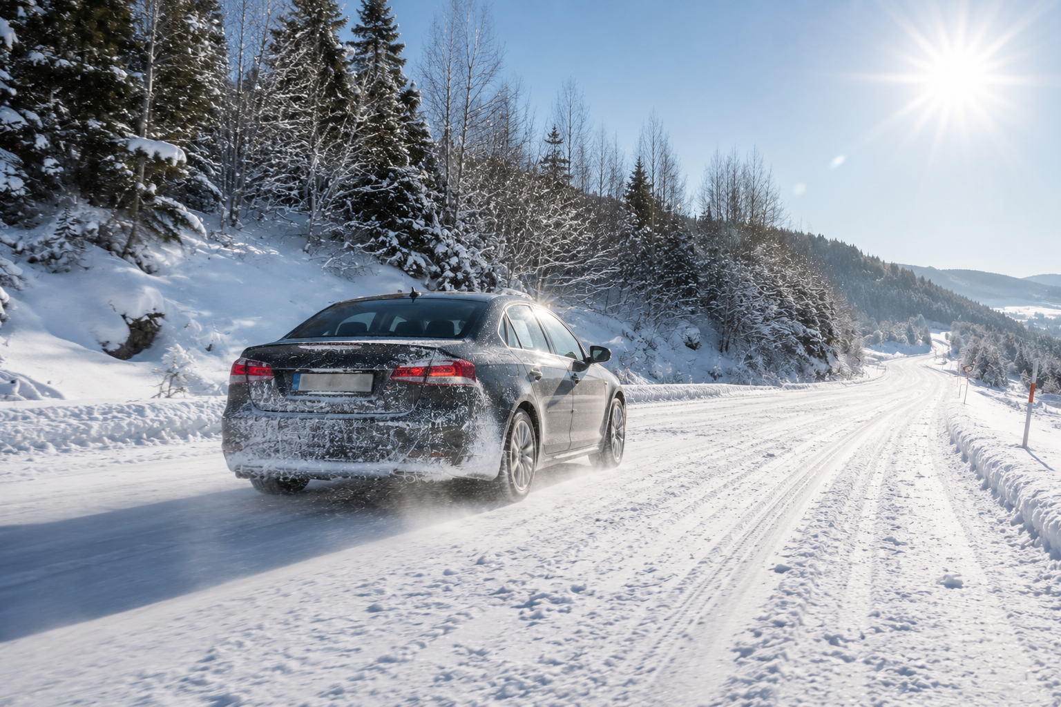 Vehicle driving through harsh winter conditions
