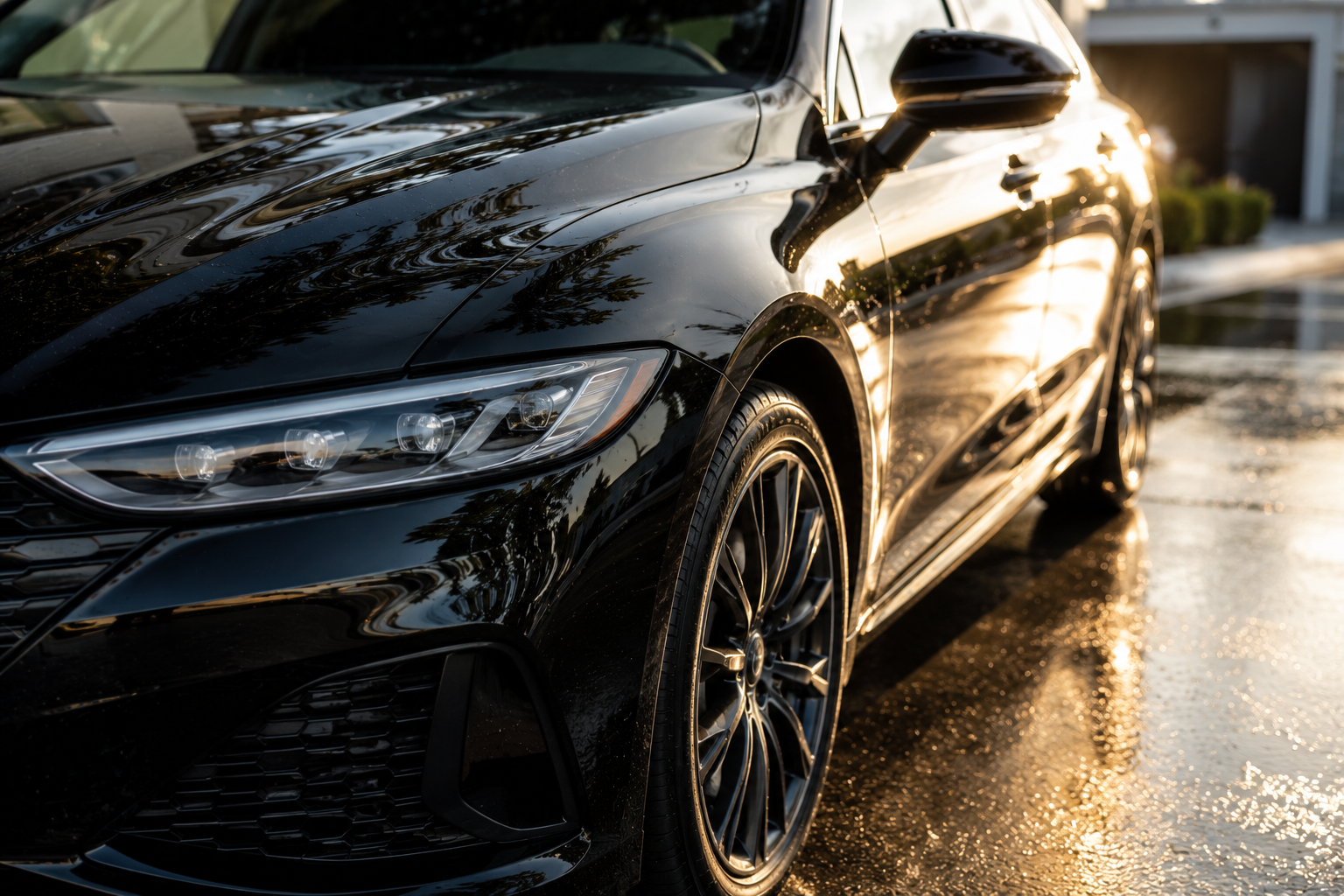 Glossy black vehicle with deep ceramic shine